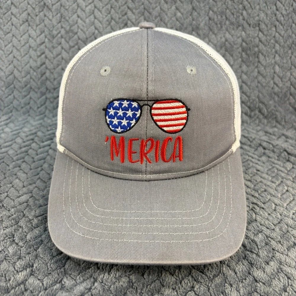 Southern Bay Co Youth Merica Trucker Hat Gray White Mesh Snapback Patriotic Cap